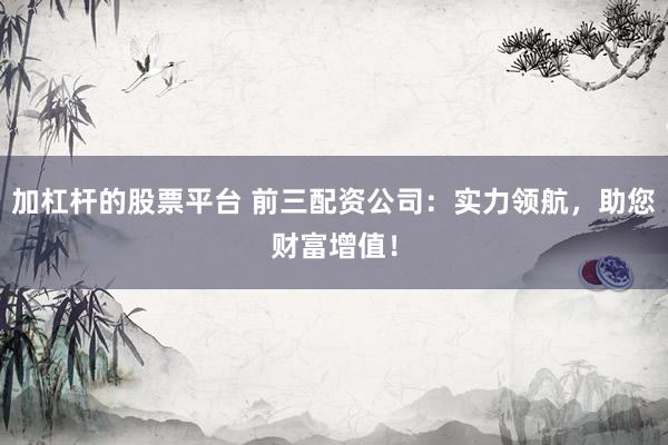 加杠杆的股票平台 前三配资公司：实力领航，助您财富增值！