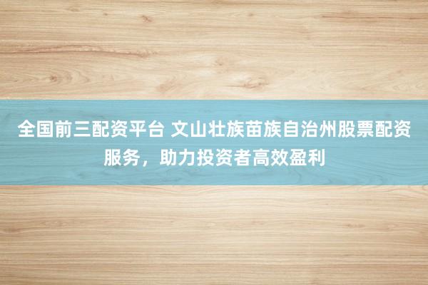 全国前三配资平台 文山壮族苗族自治州股票配资服务，助力投资者高效盈利