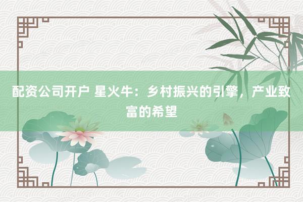 配资公司开户 星火牛：乡村振兴的引擎，产业致富的希望