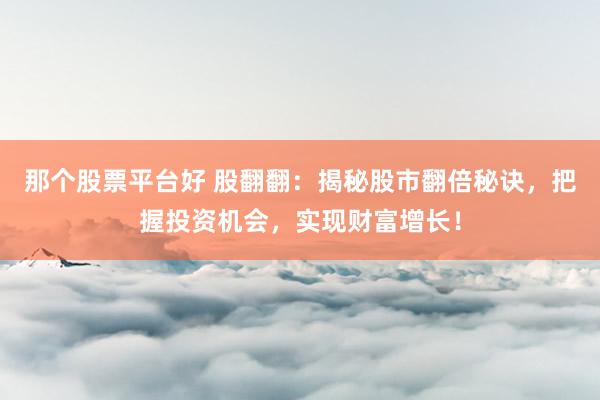 那个股票平台好 股翻翻：揭秘股市翻倍秘诀，把握投资机会，实现财富增长！