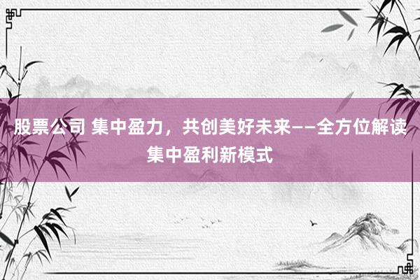 股票公司 集中盈力，共创美好未来——全方位解读集中盈利新模式