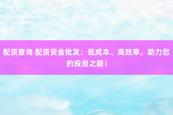 配资查询 配资资金批发：低成本、高效率，助力您的投资之路！