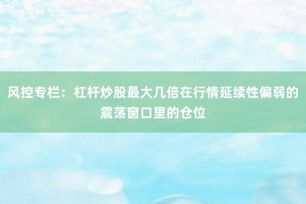 风控专栏：杠杆炒股最大几倍在行情延续性偏弱的震荡窗口里的仓位
