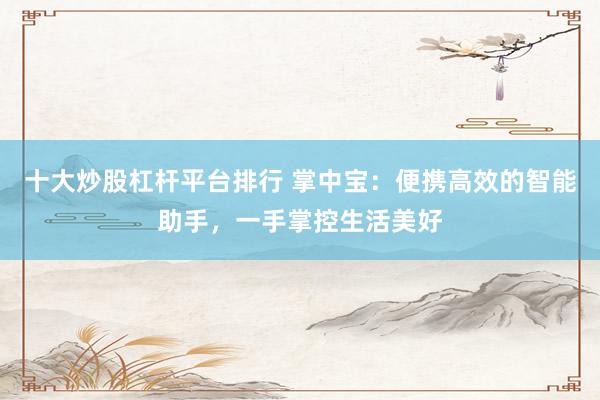 十大炒股杠杆平台排行 掌中宝：便携高效的智能助手，一手掌控生活美好