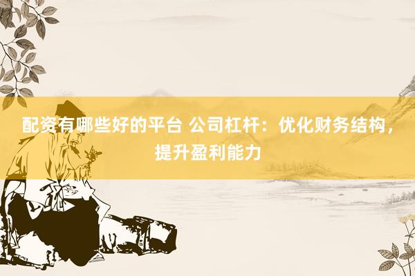 配资有哪些好的平台 公司杠杆：优化财务结构，提升盈利能力